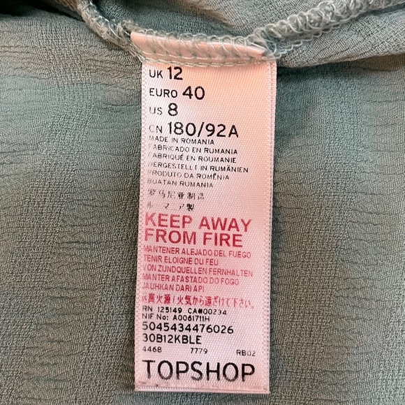 Topshop Mint Green Blouse w/ Pocket Detail, Button-Down Shirt, Size 8 - Picture 7 of 11